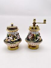 Vintage Capodimonte Italy Porcelain & Brass Salt & Pepper Shakers Cherubs picture
