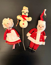 VTG Mid Century Christmas Figure Decor Lot~Japan~Felt Santa~Mrs Claus~Snowman picture