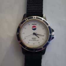 VTG Pepsi Quartz Watch Men 30m Silver, Black Nylon Band, Needs Battery picture