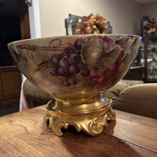 Antique Limoges Hand Painted Bowl & Base Grapes France Centerpiece 14” Gold picture