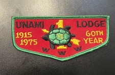 OA Unami Lodge 1 1915-1975 60th Year Flap GRN Bdr. Cradle of Liberty, PA  picture