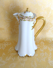 Antique Haviland Limoges Porcelain Hand Painted  Chocolate Pot Heavy Gold Gilt picture