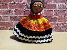 Vtg Native American Indian Seminole Palmetto Fiber Doll Fabric Beads Ornament picture