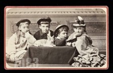 Excellent Little Girls & Cat Massachusetts 1800s Antique CDV Photo Kitten Cute picture