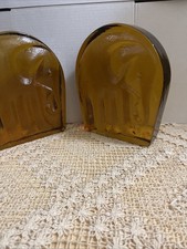 Vintage Blenko Amber Glass Elephant Bookends, 6x6.5 in, molded amber art glass picture