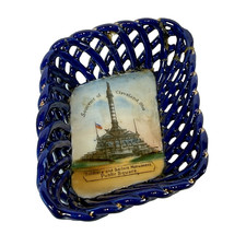Cleveland OHIO OH Antique Souvenir Cobalt Blue Porcelain PUBLIC SQUARE Trinket picture