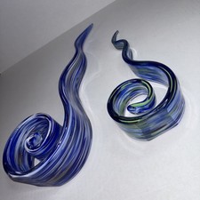 Art Glass Ribbon Swirl Sculpture 2pcs Set - Cobalt Blue picture