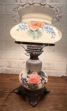 Vintage Gone With The Wind Style 3-Way Light Ruffle Top Hurricane Lamp Rose picture