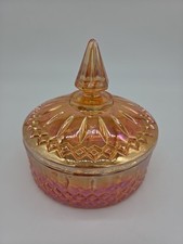 Marigold Candy Dish (TRUE) W/lid In Perfect Cond. W Rainbow Sheen Carnival Glass picture