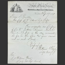 William Scudder Stryker 1867 NJ Adjutant General Letter to Capt. Beardsley picture