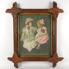 Vintage Adirondack Victorian Style Wood Leaf Frame w Gossips Print Girls w Dogs picture