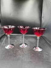 Vtg 1930's Paden City Ruby Red Glades Pattern Stemware With Chrome Plated Stems  picture