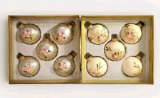 10 Vtg MONTGOMERY WARD Glass Ornaments Rose Embroidered Fabric West Germany LOT picture