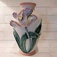 Retired Rare Vintage Fitz & Floyd Iris Vase 1991 Pink Purple 3D Embossed Flower picture