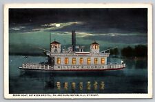 Ferry Boat Between Bristol Pennsylvania & Burlington New Jersey Night c1920 PC picture