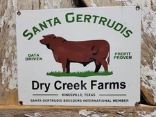 VINTAGE CATTLE RANCH PORCELAIN SIGN OLD SANTA GERTRUDIS TEXAS COW BREEDERS RODEO picture