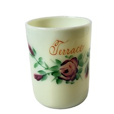 TERRACE BC CANADA ANTIQUE Souvenir DEPRESSION  CUSTARD Glass TRINKET CUP picture