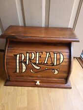 Vintage Country Wood Roll Top Door Bread Box Keeper picture