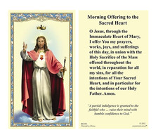 (2 copies) Morning Offering to the Sacred Heart Jesus Holy Prayer Card Catholic picture