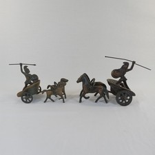 2 Vintage Roman Greek Chariot Warrior Figures Cast Copper Alloy Mid Century picture