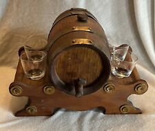Vintage Wooden Liquor Barrel With 4 Shot Glasses - Retro Decanter picture