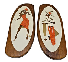 Vintage MCM Belart Calypso Dancers Wood Wall Plaques Pair 1960s Popcorn Gravel picture