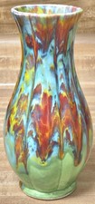 Vintage Mid Century 60s 70s Splatterware Drip Glaze Ceramic Vase Blue Green Red  picture