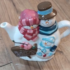 Houston Harvest Snowman Ceramic Glazed Novelty Teapot Christmas Winter 31297 picture