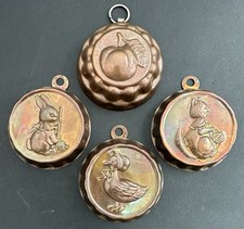 Vintage Set of 4 Mini Copper Molds Butter Chocolate Figural Animals Fruit picture
