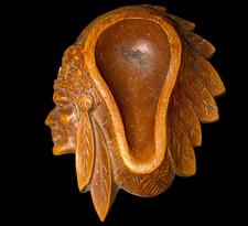 Native American Indian Chief Head Burwood Pipe Stand picture
