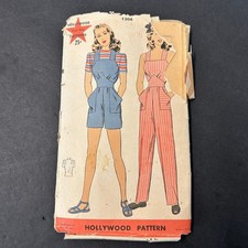 Vintage 1940's Hollywood Pattern 1306 Overalls Blouse Shorts Women Size 10 picture