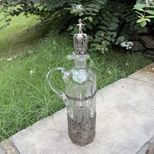 Antique ornate figural German / silver plated Etched glass wine claret decanter picture