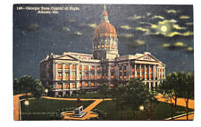 1942 ATLANTA GEORGIA CAPITOL AT NIGHT Linen Postcard Moon Edgar Orr Photo A9 picture