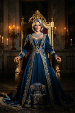 Regal Queen Baroque Royal Blue Gown Standing Before Golden Hour 4X6 Art Print picture