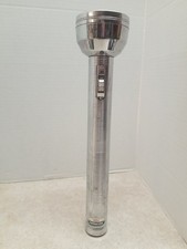 Vintage Ray-O-Vac Sportsman Flashlight Chrome Ribbed Metal 15” Heavy Duty picture