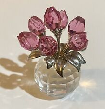 Swarovski Crystal Rose Tulips Rosaline Pink Figurine Vase Rhodium Stems 7 Flower picture