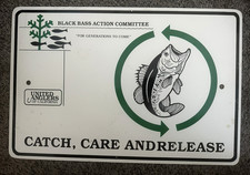 Vintage BLACK BASS Sign UNITED ANGLERS OF CALIFORNIA Catch Care & Release FISH picture