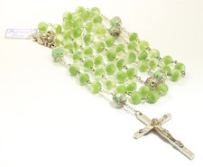 Vintage Venetian Green Glass Bohemian Bead Rosary Cross Necklace NWT picture