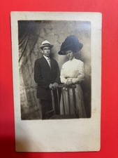 Antique RPPC Photo Postcard Man Woman Couple Studio Hats Early 1900s Victorian picture