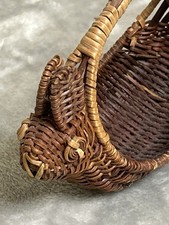 Small Vintage Wicker Woven Bunny Boho Basket Easter Home Decor Handle picture