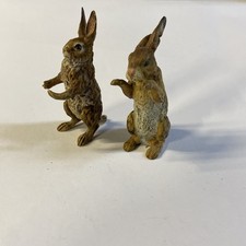 Franz Bergmann Vienna Austria  Standing RABBIT Hare Cold Painted Bronze Lot Of 2 picture
