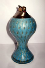 BARBINI ITALIAN MURANO GLASS LIGHTER Turquoise Blue Gold Controlled Bubbles MCM picture