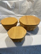Longaberger Basket Set 3 Nesting Generations 8,7,6 Inch 2 w/protectors All Lids picture