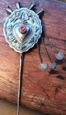 OUTSTANDING  Large Antique Silver Tupu or Tupo from Peru w Early Spanish coins picture