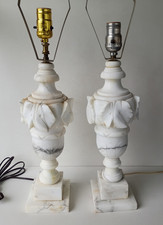 PAIR OF FINE VINTAGE CARVED ALABASTER NEOCLASSICAL URN TABLE LAMPS MADE IN ITALY picture