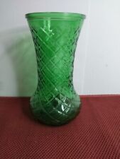 Hoosier Glass Vase Diamond Cut Pattern 4086 Vintage Emerald Green picture