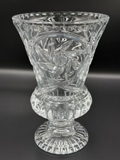 Vintage Footed Crystal Vase Featuring A Pressed Pinwheel Design 8.5