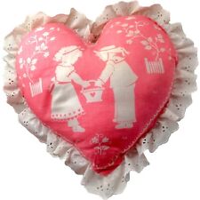Vintage Hand Crafted Pink Heart Lace Pillow Boy Girl Cottage 14