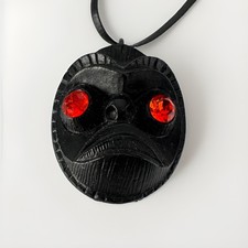 Vintage Coco Joe's Hawaiian Black Lava Tiki Pendant Red Rhinestone Eyes On Cord picture