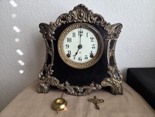 Antique Ansonia Cast Iron Mantel Clock Original Beveled Glass And C.I. Back picture